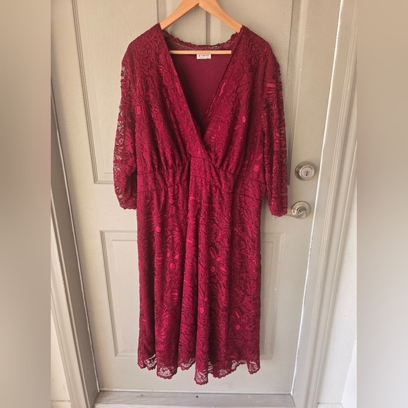 Kiyonna Women's Plus Pinot Noir Mademoiselle Lace Cocktail Dress Size 4X Red - Picture 4 of 15